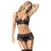 Ensemble lingerie sexy de trois pièces noirs - MAL8752BLK