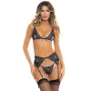 Ensemble 3 pièces bleu nuit comprenant Soutien gorge, porte jarretelles et string - REN53029-BLU