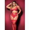 Ensemble 3 pièces rouge grande taille  soutien-gorge string porte-jarretelles - MAL8221XRED