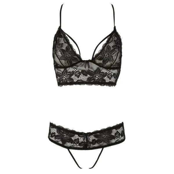 Soutien-gorge en dentelle noire et string ouvert - R2251167