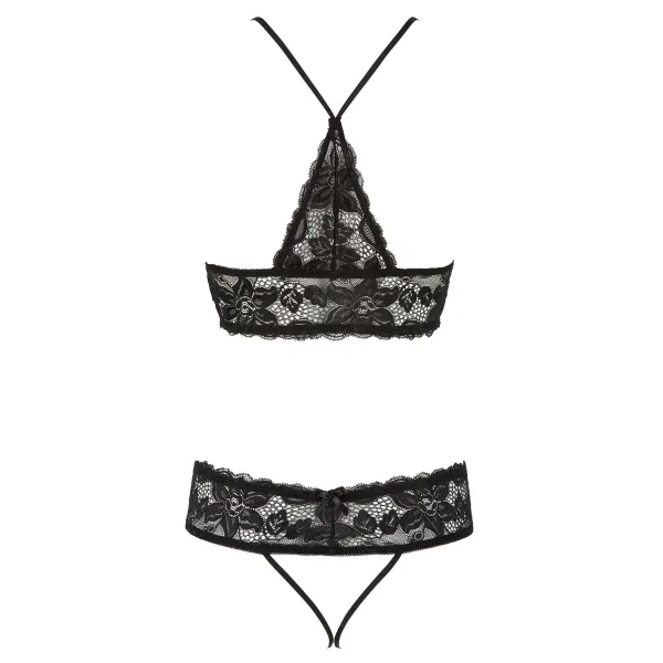 Soutien-gorge en dentelle noire et string ouvert - R2251167