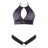 Soutien-gorge bandeau, en dentelle et résille noire et string ouvert - R2213648