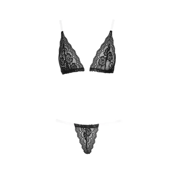 Soutien-gorge dentelle avec bretelles transparente et string - R2213796