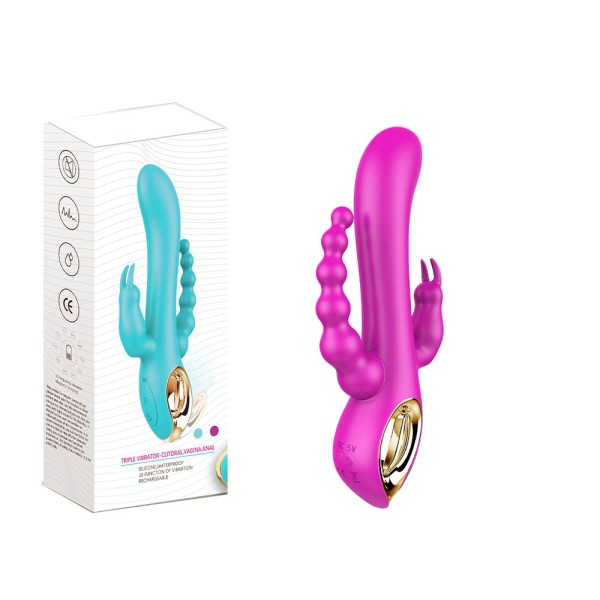 Vibromasseur Rabbit  rose  avec chapelet vibrant - TOZ-024PNK