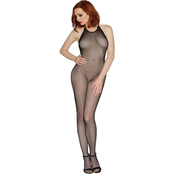 Bodystocking résille noir dos nu entre-jambes ouvert - DG0017BLK