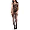 Bodystocking noir effet body jarretelles dentelle résille avec multiples bretelles - ML1783BLK