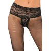 Collant noir résille effet string brésilien dentelle florale et coutures arrières - REN9028-BLK