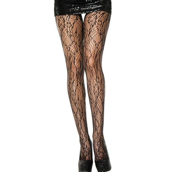 Collant nylon fantaisie noir ajouré résille florale - MH5067BLK