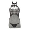 Petite robe en résille noire, sans couture, avec dentelle sur la poitrine. String assorti - R27167551101