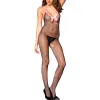 Bodystocking noir résille avec noeud satin rose et ouvert à l'entre-jambes - ML1622BKP