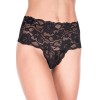 Tanga string noir taille haute large bande de dentelle florale - RECML10021BLK Reconditionné