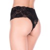 Tanga string noir taille haute large bande de dentelle florale - RECML10021BLK Reconditionné