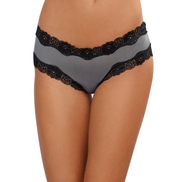 Tanga gris satiné bordures dentelle ajouré sur les fesses - DG1434SLA Reconditionné