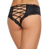 Tanga noir satiné bordures dentelle ajouré sur les fesses - DG1434BLK Reconditionné