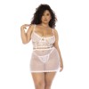 2 en 1 Nuisette et ensemble 2 pièces grande taille en dentelle et résille transparente - MAL7544XWHT