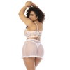 2 en 1 Nuisette et ensemble 2 pièces grande taille en dentelle et résille transparente - MAL7544XWHT