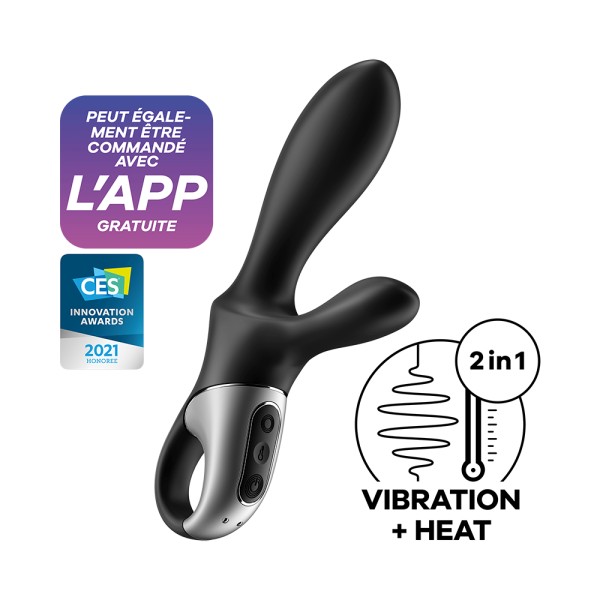 Vibromasseur rabbit noir USB, chauffant et connecté Heat Climax  Satisfyer - CC597791