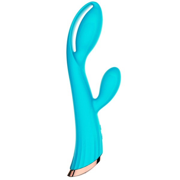 Vibromasseur bleu avec stimulateur de clitoris LRIS USB - LRISBLUE