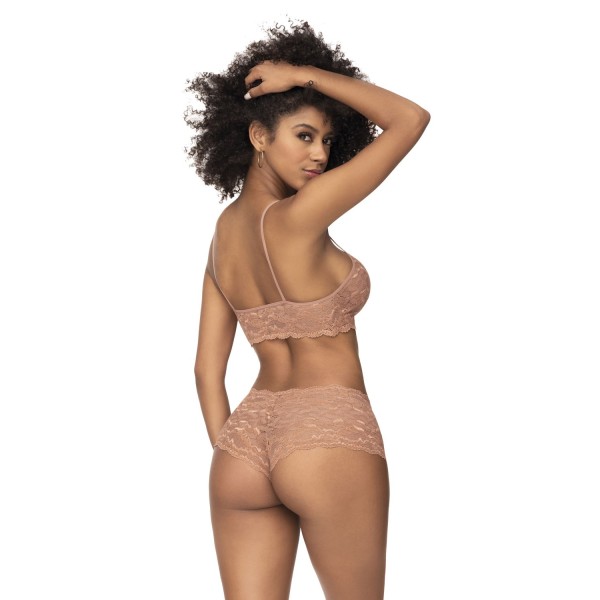 Ensemble 2 pièces en dentelle, top à bretelles et shorty couleur taupe - MAL206TAUP