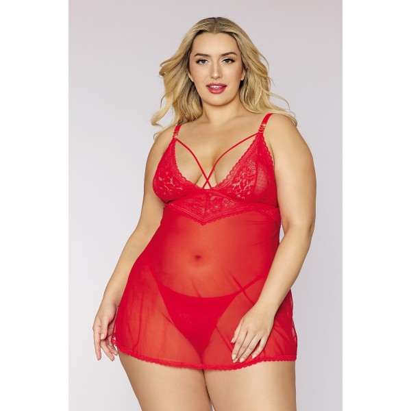 Nuisette et string rouge grande taille - DG12701XRED