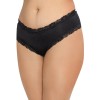 Tanga grande taille noir satiné bordures dentelle ajouré sur les fesses - DG1434XBLK