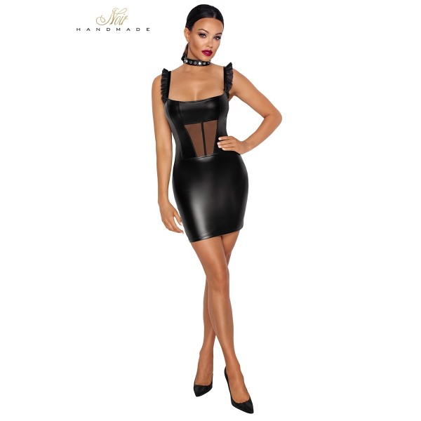 Robe courte wetlook et tulle F257