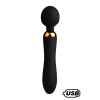 SHAKE Noir, Vibromasseur Wand USB en silicone médical avec 2 puissants moteurs indépendants - BQ107BLK