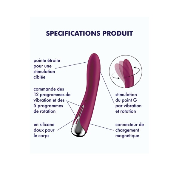 Vibromasseur USB tête rotative point G rouge Spinning Vibe 1 Satisfyer - CC597855