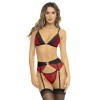 Ensemble 3 pièces rouge, soutien gorge, porte jarretelles et string - REN53037-RED