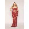 Nuisette longue grande taille en résille rouge - DG0487XRED