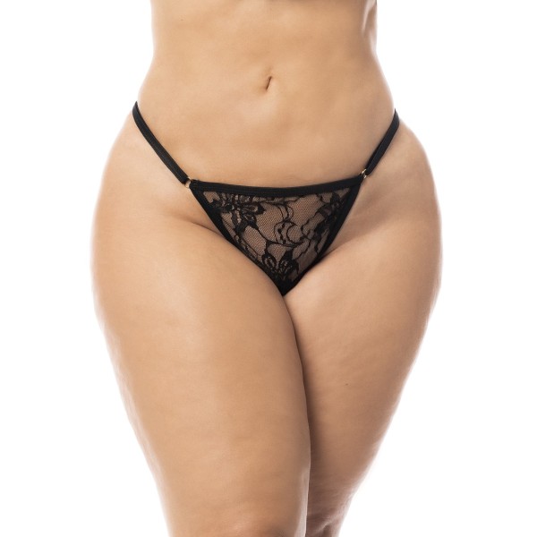 Peignoir, grande taille, en dentelle noire transparente avec son string - MAL7495XBLK