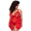 Nuisette ouverte grande taille rouge et string assorti - MAL7559XRD