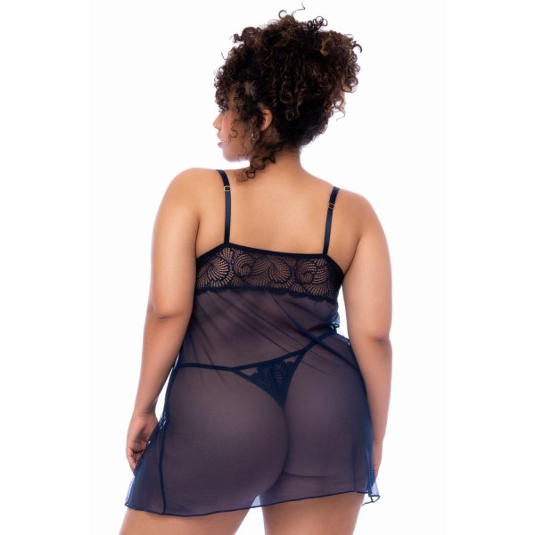 Nuisette grande taille bleu nuit et string - MAL7555XMNBL