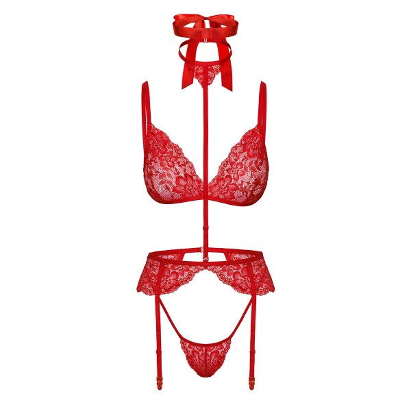 Ensemble 5 pièces Bondage Red Lace Kiss 243 - Kissable