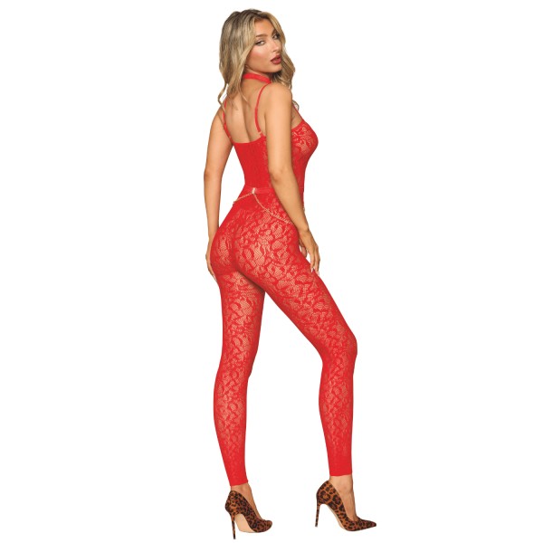 Bodystocking sans couture, fantaisie rouge avec chainettes amovibles - DG0518POI