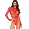 Ensemble 2 pièces, bodystring résille rouge et harnais - DG13680RED