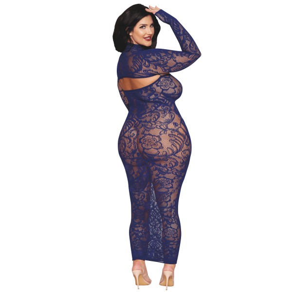 Ensemble 2 pièces grande taille top manches longues et robe bleu marine - DG0525XECL