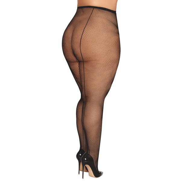 Collant fantaisie grande taille résille noir avec liseré à l'arrière - DG0528XBLK