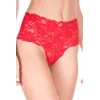 Tanga string rouge taille haute large bande de dentelle florale - ML10021RED