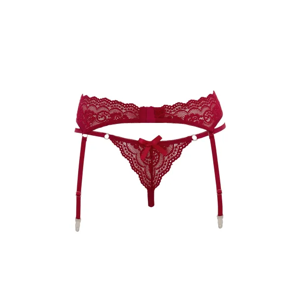 Porte-jarretelles en dentelle rouge avec string assorti - R232187430