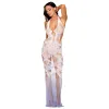 Robe bodystocking blanche sans couture avec motif de dentelle personnalisé et motifs en résille - DG0491WHT