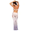 Robe bodystocking blanche sans couture avec motif de dentelle personnalisé et motifs en résille - DG0491WHT