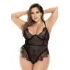 Body noir grande taille en résille et dentelle - MAL8707XBLK