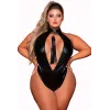 Body en simili cuir grande taille, extensible avec col clouté et fouet - DG12450XBLK