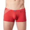 Boxer rouge sexy avec bandes fine résille et déco zippée - LM808-67RED