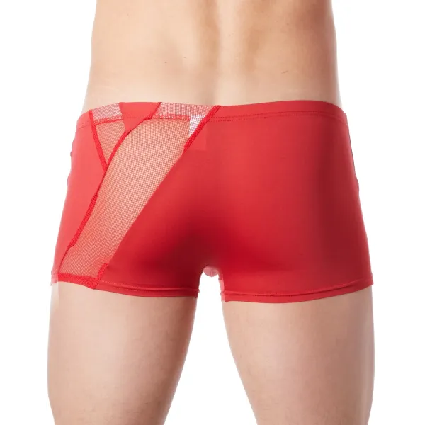 Boxer rouge sexy avec bandes fine résille et déco zippée - LM808-67RED