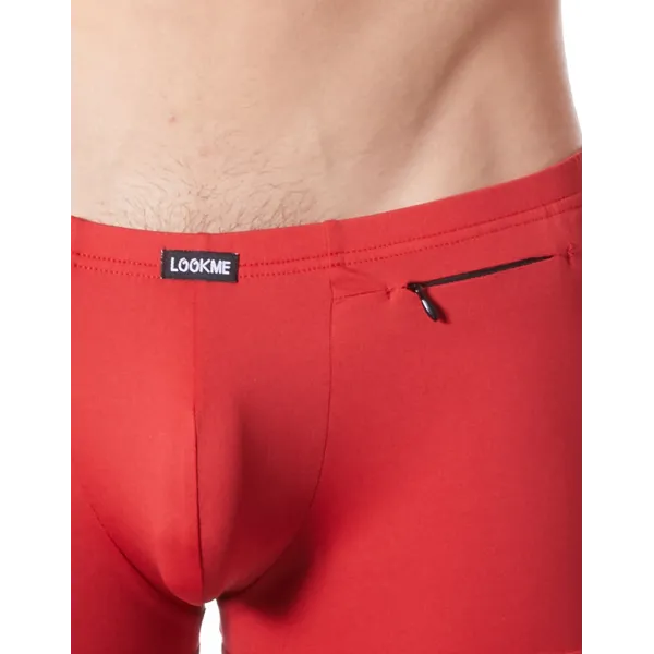 Boxer rouge sexy avec bandes fine résille et déco zippée - LM808-67RED