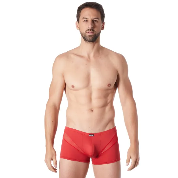 Boxer rouge sexy avec fine résille en V - LM805-67RED