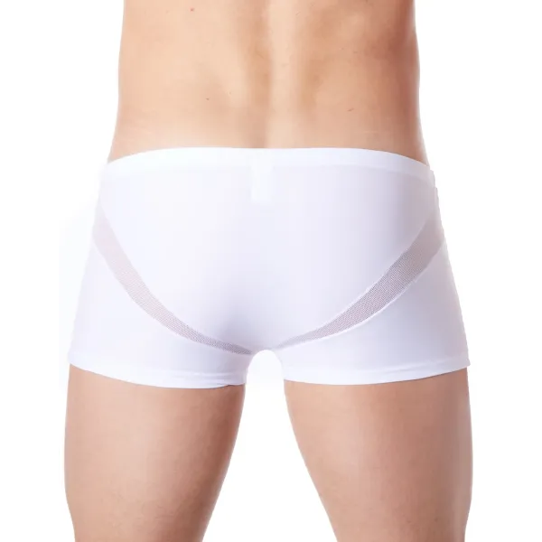 Boxer blanc sexy avec fine résille en V - LM805-67WHT