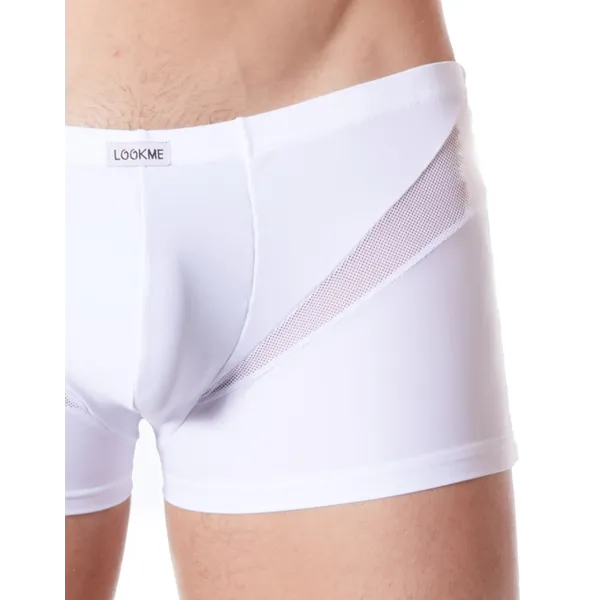 Boxer blanc sexy avec fine résille en V - LM805-67WHT